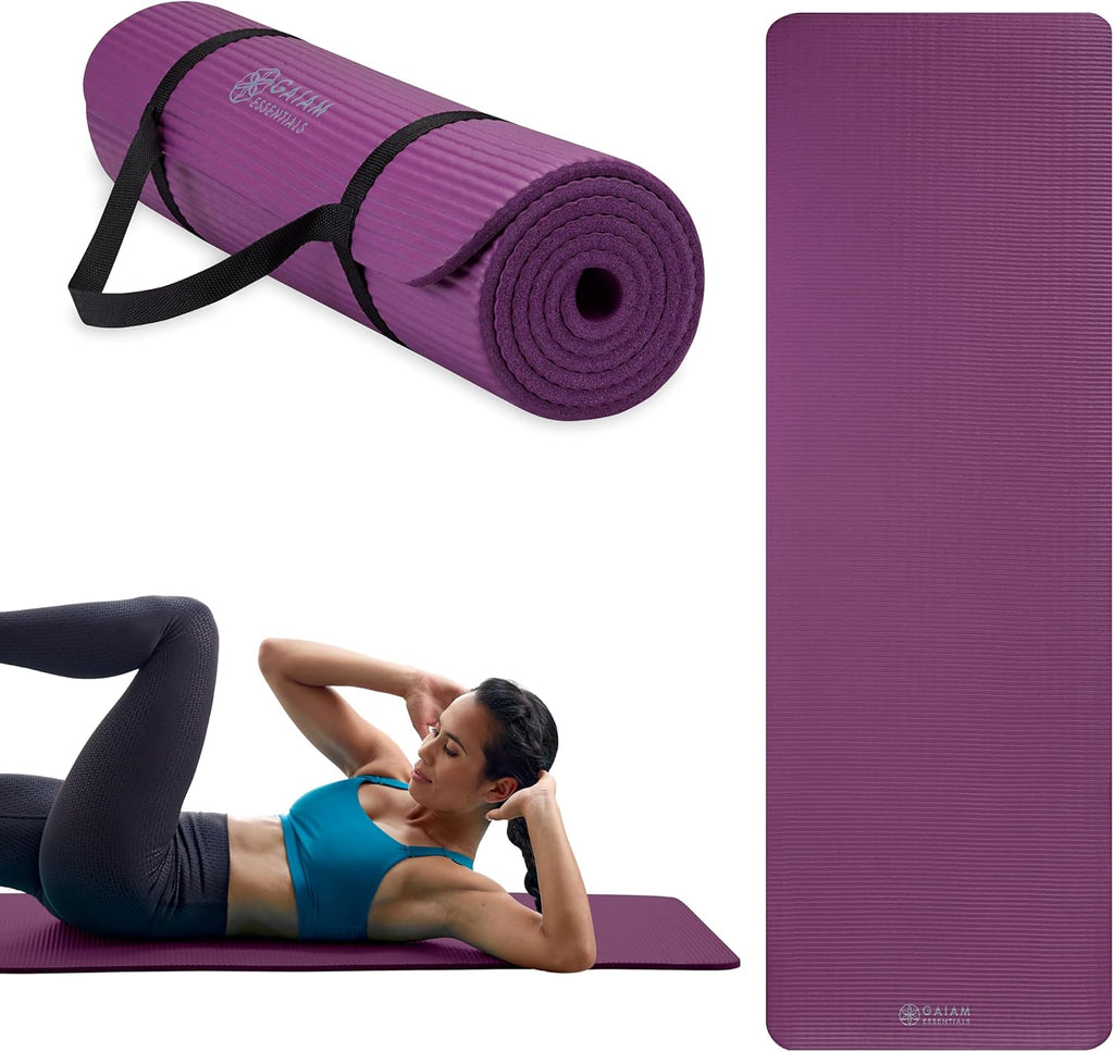 Essentials 2/5" Thick (10Mm) Yoga & Pilates, Fitness & Exercise Mat with Easy-Cinch Carrier Strap Cushion Support for Fitness and Gym Workouts