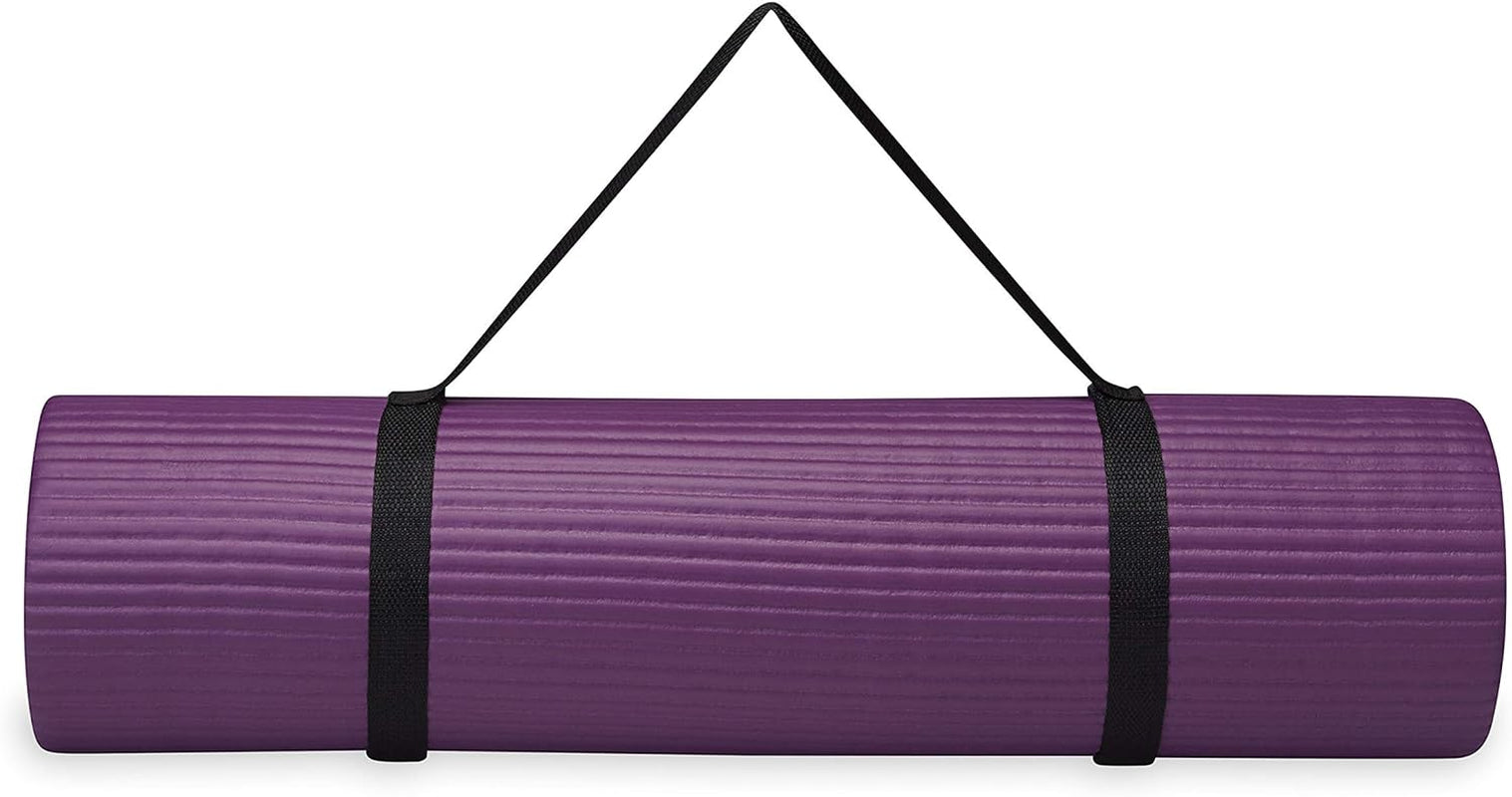 Essentials 2/5" Thick (10Mm) Yoga & Pilates, Fitness & Exercise Mat with Easy-Cinch Carrier Strap Cushion Support for Fitness and Gym Workouts