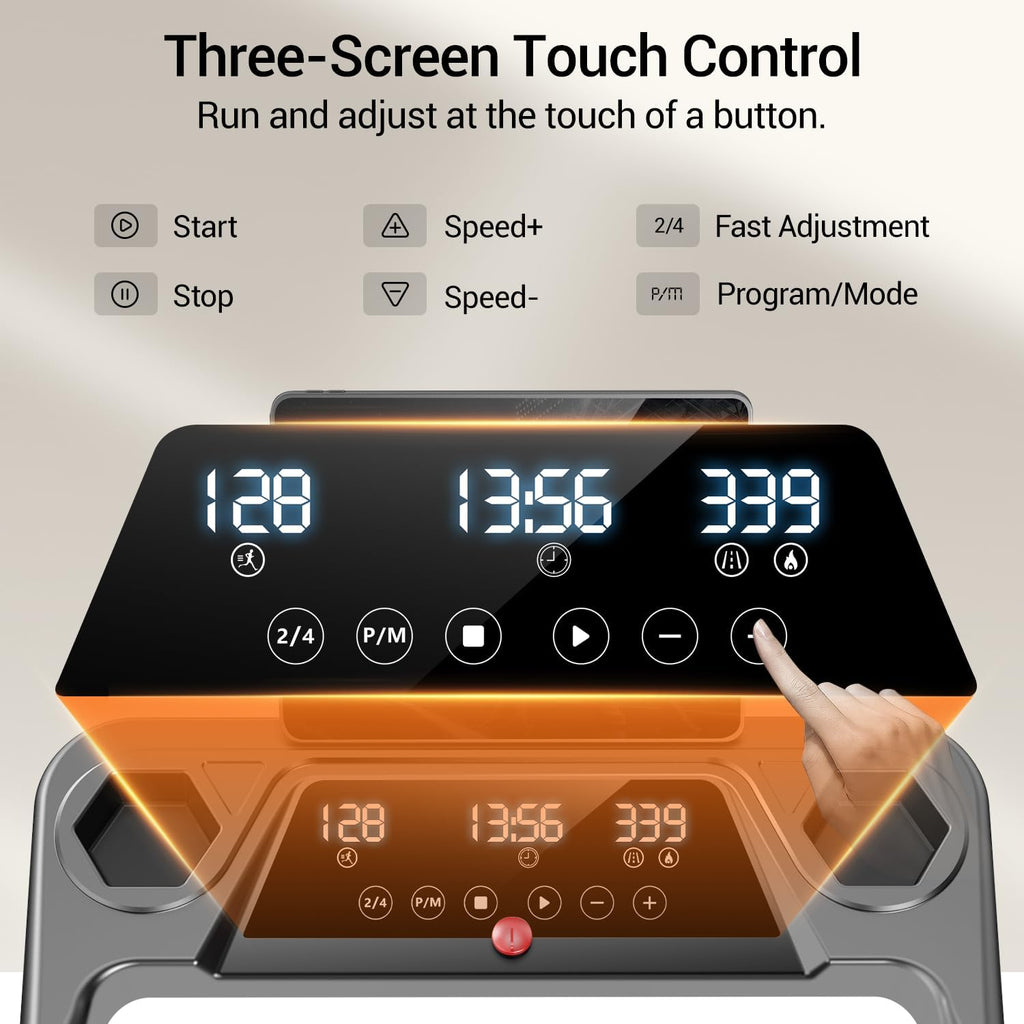 12% Incline Treadmill with Handle, 3-In-1 Portable Treadmills for Home and Office, Foldable Treadmills with 300 Lbs Weight Capacity, 3.0HP Quiet Walking Pad Treadmill, Three Touch Screen