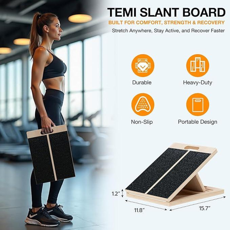 Slant Board for Thigh Exercises, Leg Stretches, Squats and Physical Therapy, Pilates Shaping Equipment, Adjustable Portable Wooden Calf Slant Board Stretcher, 300-Pound Load-Bearing Calf Stretching Wedge Pad, Suitable for Office, Home and G Ankle Mobility