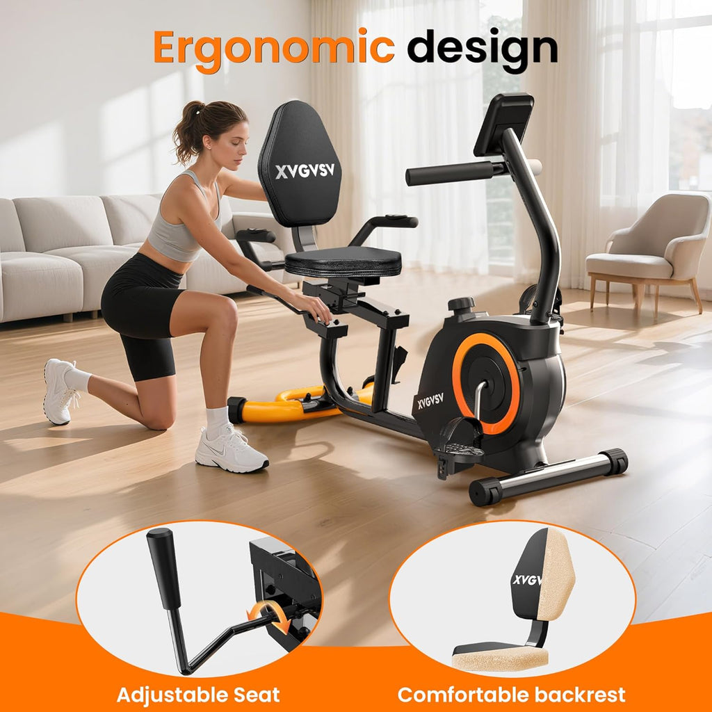 Recumbent Exercise Bike for Home Use, Quiet Recumbent Stationary Bikes for Adults & Seniors, 16-Level Resistance, Adjustable Seat, Supports 400LB, Pulse Sensors & LCD Display