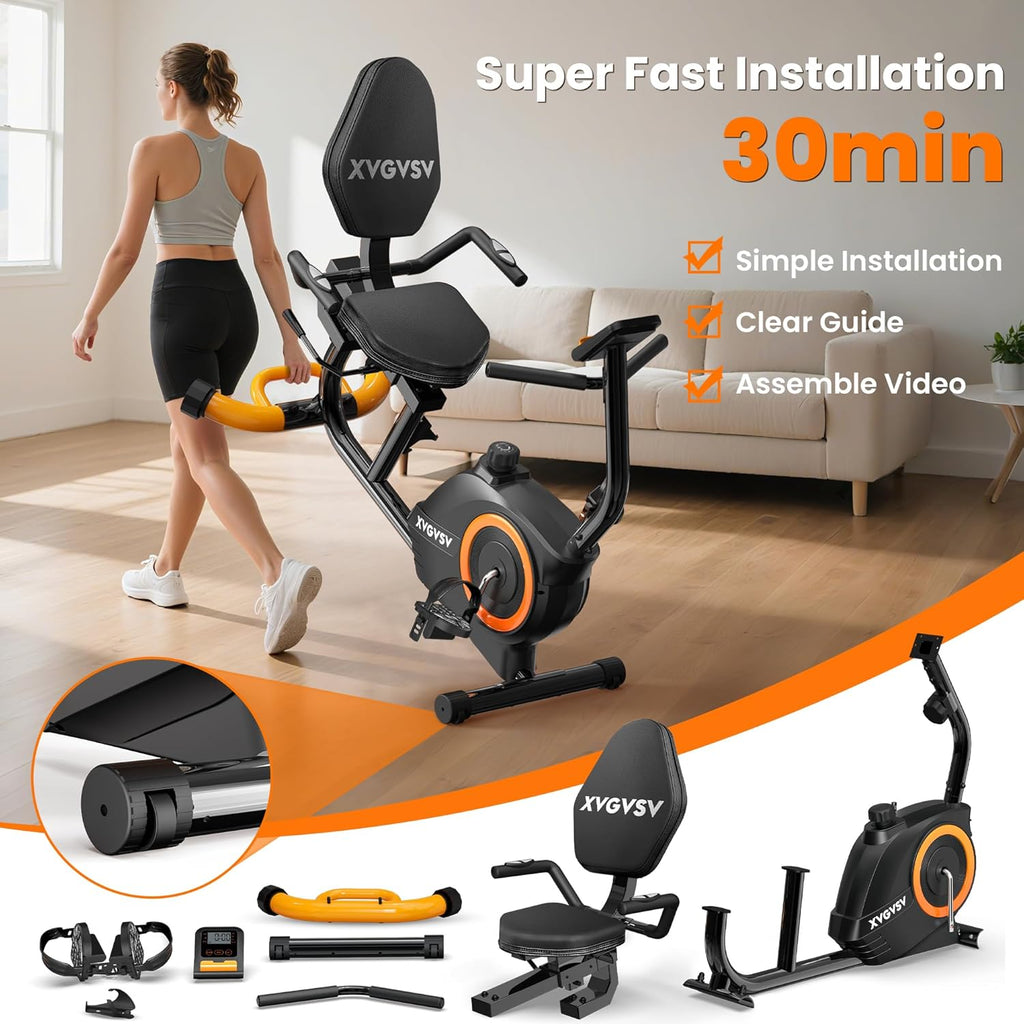 Recumbent Exercise Bike for Home Use, Quiet Recumbent Stationary Bikes for Adults & Seniors, 16-Level Resistance, Adjustable Seat, Supports 400LB, Pulse Sensors & LCD Display
