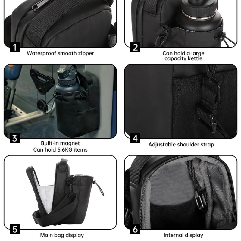 Magnetic Fitness Backpack - Large Capacity PU Waterproof Hydration Pack with Bottle Holder, Sports Crossbody Bag for Gym Running