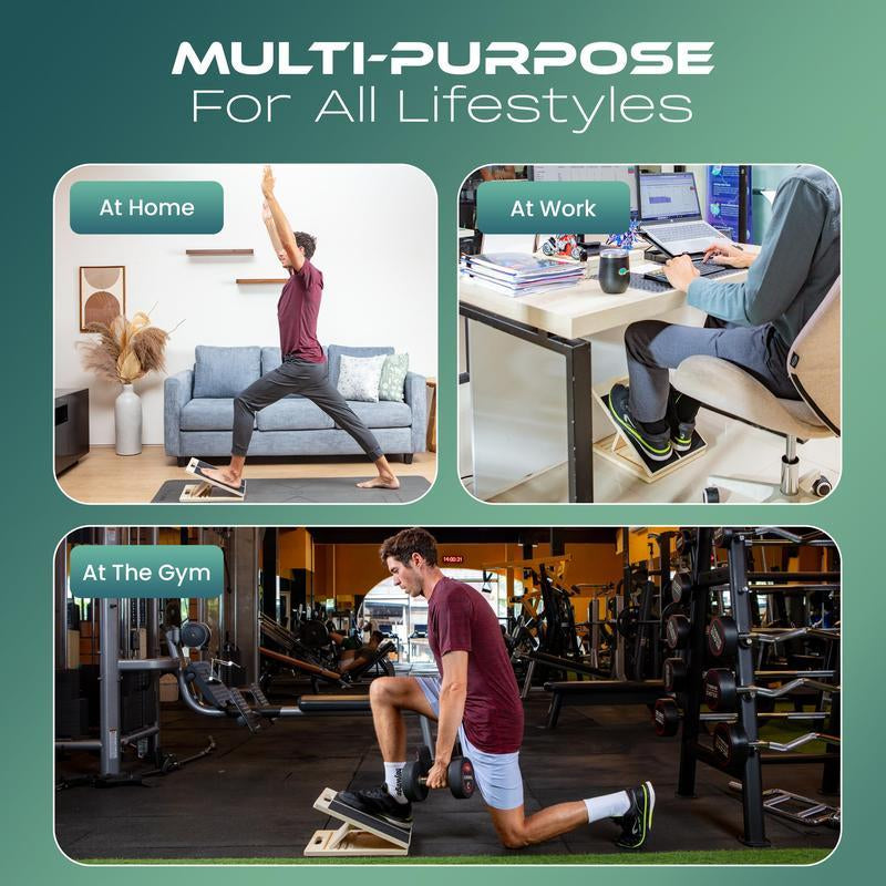 Slant Board for Thigh Exercises, Leg Stretches, Squats and Physical Therapy, Pilates Shaping Equipment, Adjustable Portable Wooden Calf Slant Board Stretcher, 300-Pound Load-Bearing Calf Stretching Wedge Pad, Suitable for Office, Home and G Ankle Mobility