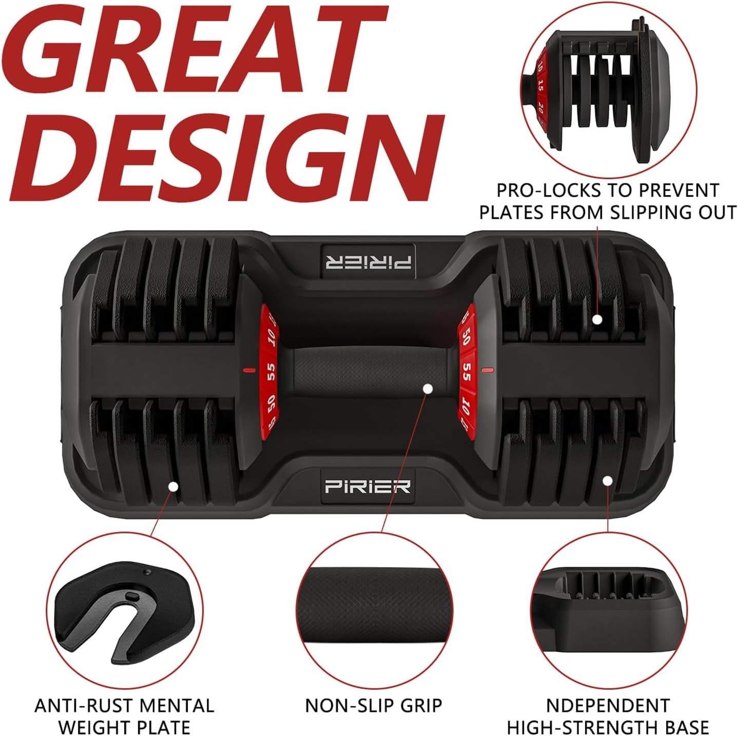 Adjustable Dumbbell Set 55LB Dumbbells Weight, 10-In-1 Weight Dumbbell with Anti-Slip Metal Handle and Bicep Supports for Comprehensive Full Body Strength Training