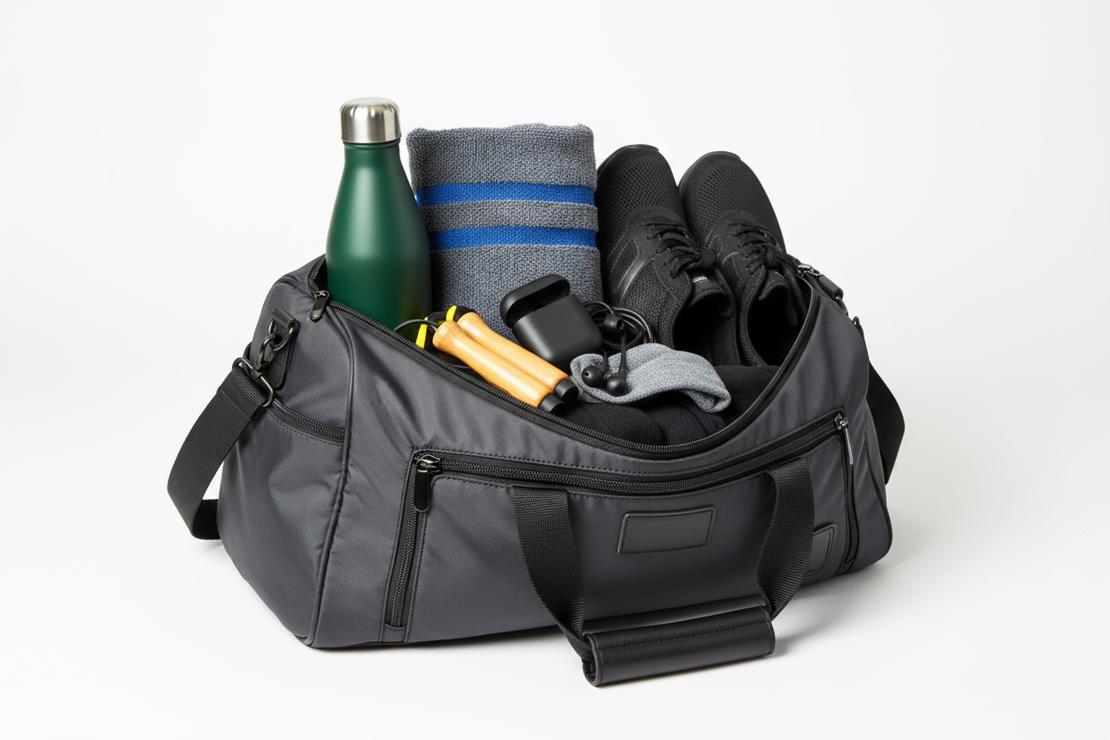 Gym bag with fitness equipment